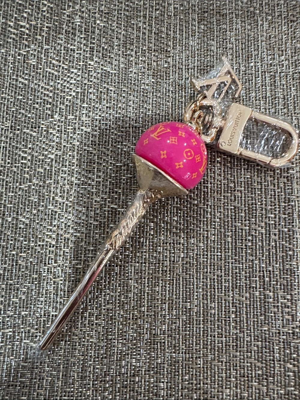 Pink and Gold Heart Key Charm with LV Monogram